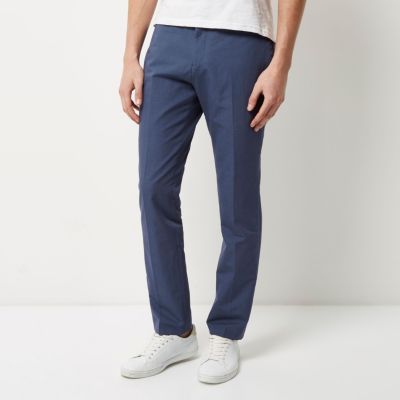 Blue smart slim elastic waist trousers